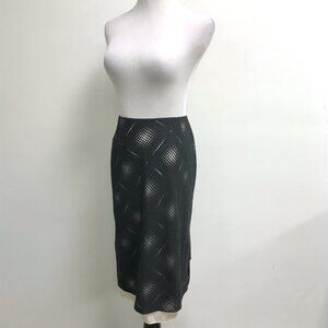 Emanuel Ungaro black ivory wool silk pencil skirt 10 i44